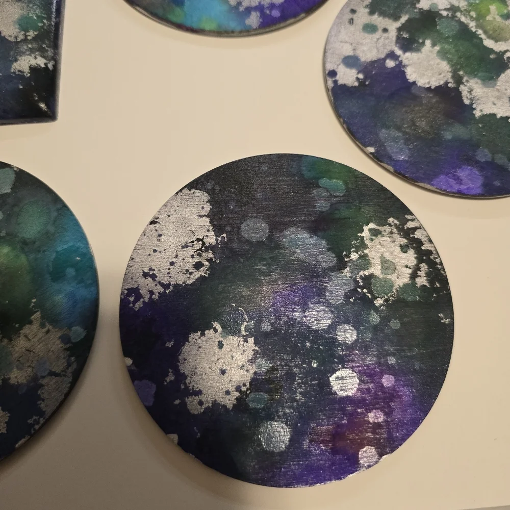HANDCRAFTED Abstract Room Decor HANDPAINTED 6 Wood Coasters & Lightswitch Case - Picture 8 of 14